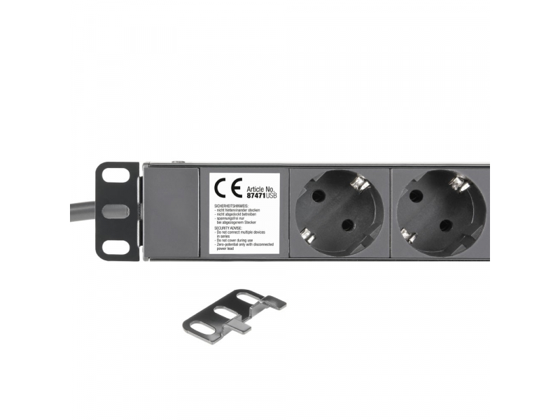 ADAM HALL 87471 USB 8 gniazdkowa listwa zasilająca 19’’ do szafy rack z włącznikiem i 2 gniazdami USB